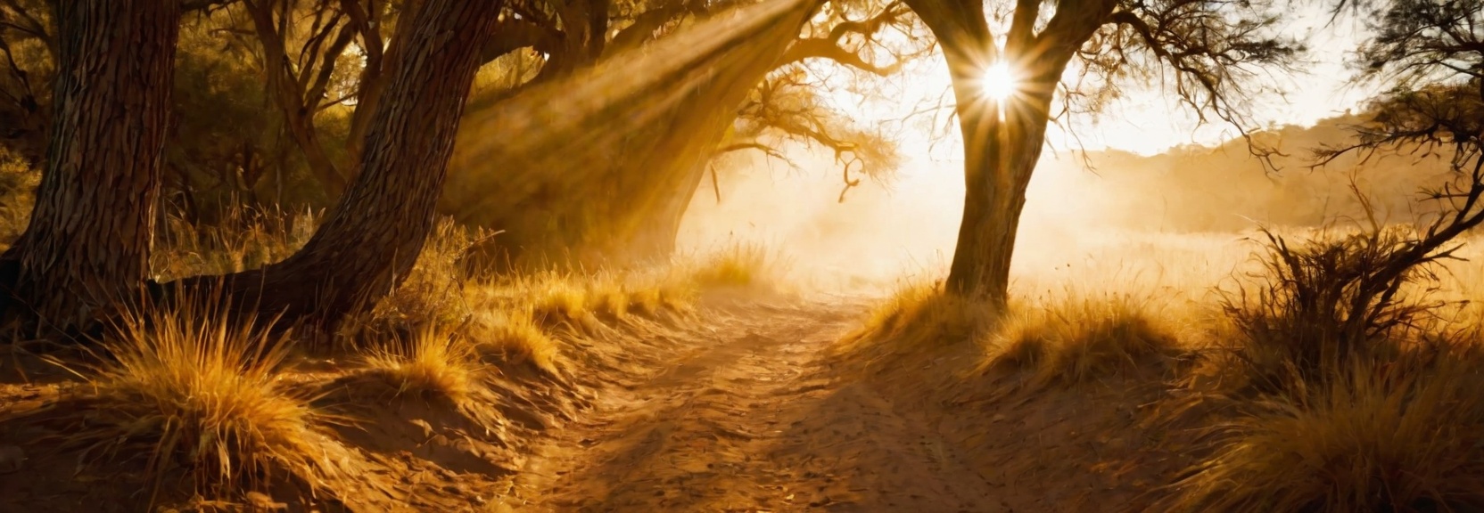 sun shining through trees in a forest